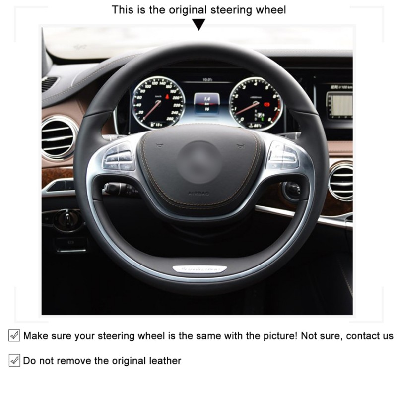 Loncky Car Custom Fit OEM Black Suede Steering Wheel Cover for Mercedes Benz SClass 2014 2015